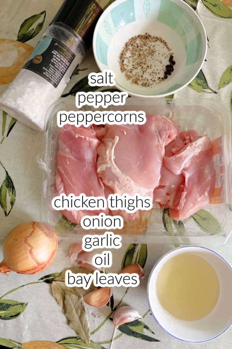 Ingredients displayed for making chicken adobo.