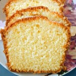 Close-up shoot of 4 slices of lemon and elderflower drizzle cake
