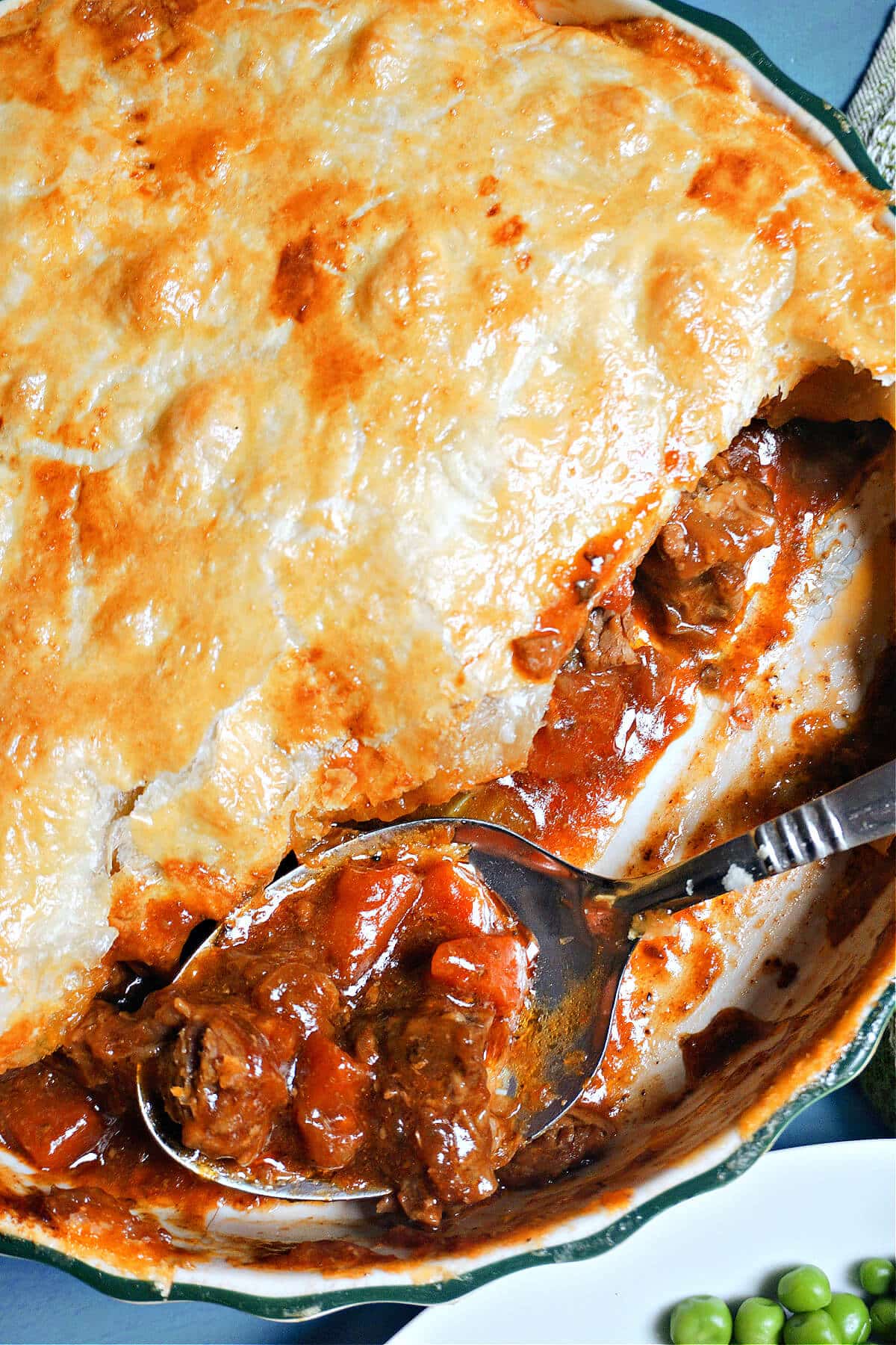 Close-up shoot of a beef pie.
