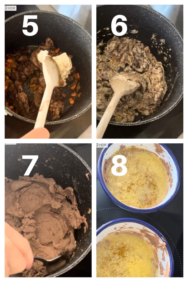 Collage of 4 photos to show how to make chicken liver pate.