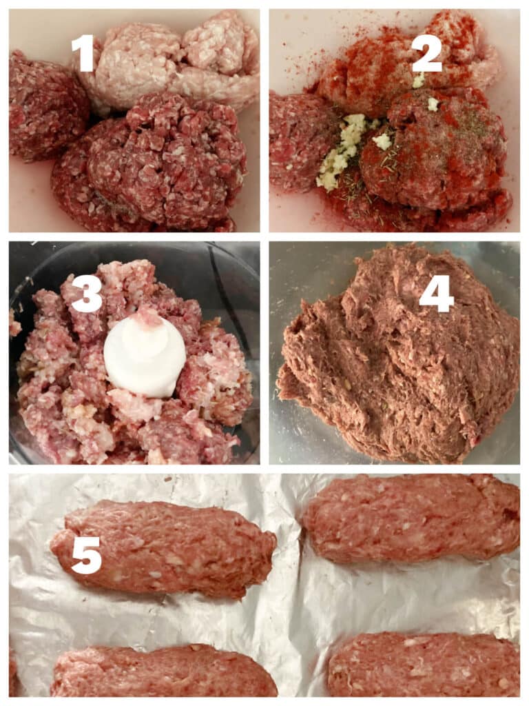 Collage of 5 photos to show how to make mici