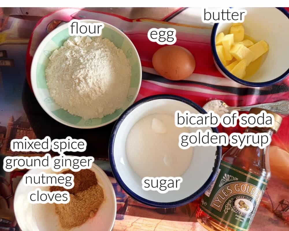 Ingredients used to make ginger biscuits.