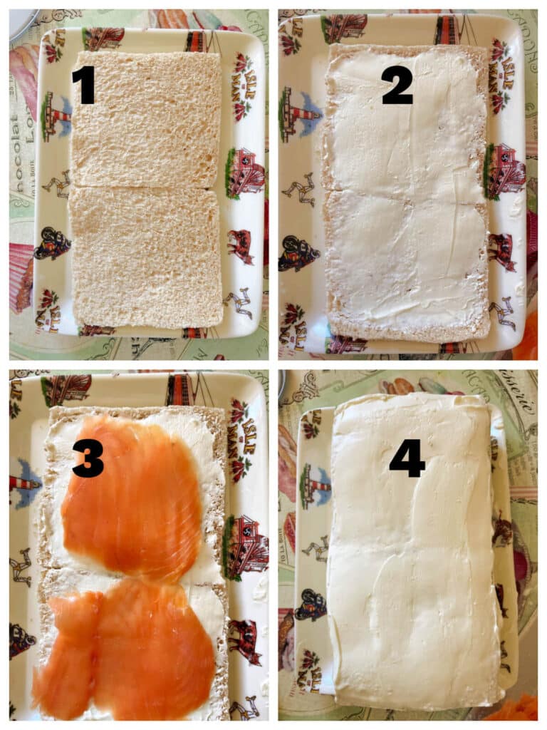 Collage of 4 photos to show how to make a sandwich cake