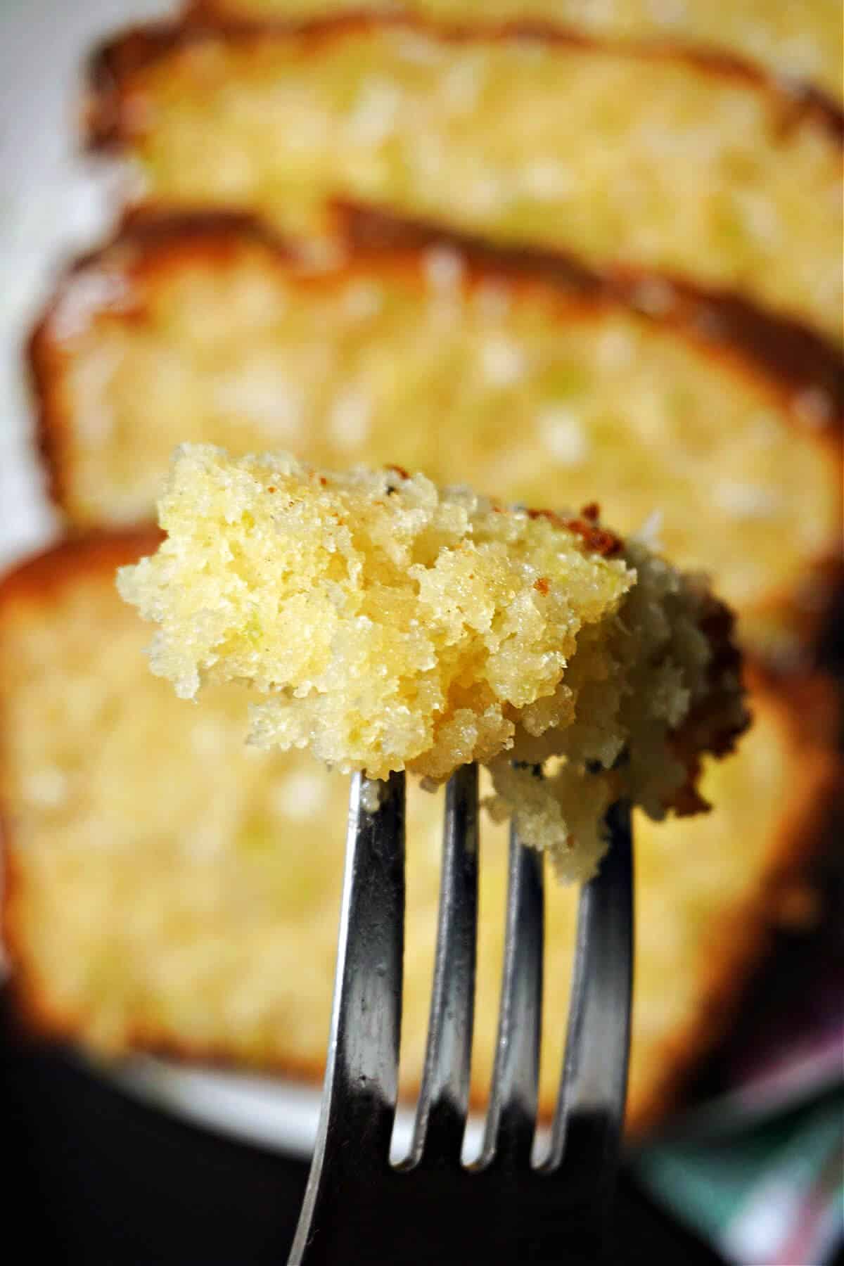 A forkful of cake to show its fluffiness