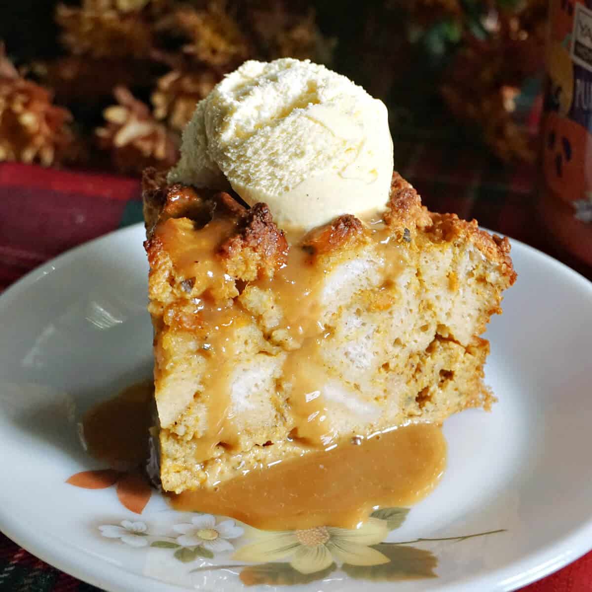Pumpkin Bread Pudding with Butterscotch Sauce