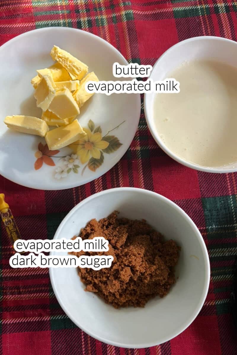 Ingredients displayed for making butterscotch sauce.