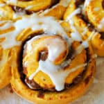 Close-up shoot of a pumpkin pie cinnamon roll.