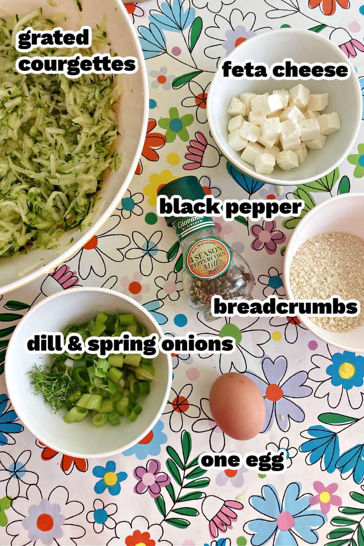 Ingredients needed for making courgettes