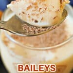 A glass of baileys panna cotta with a spoonful of it.