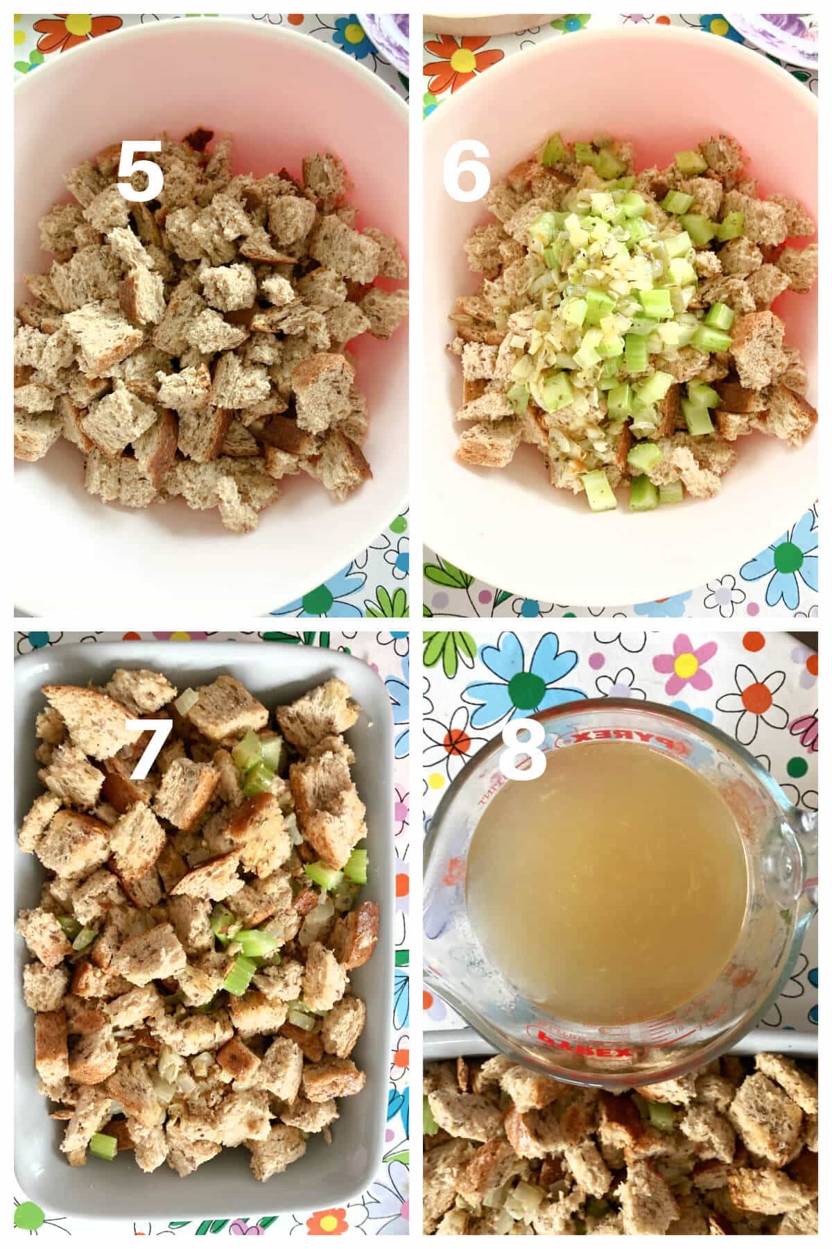 Collage of 4 photos to show how to prepare the stuffing.