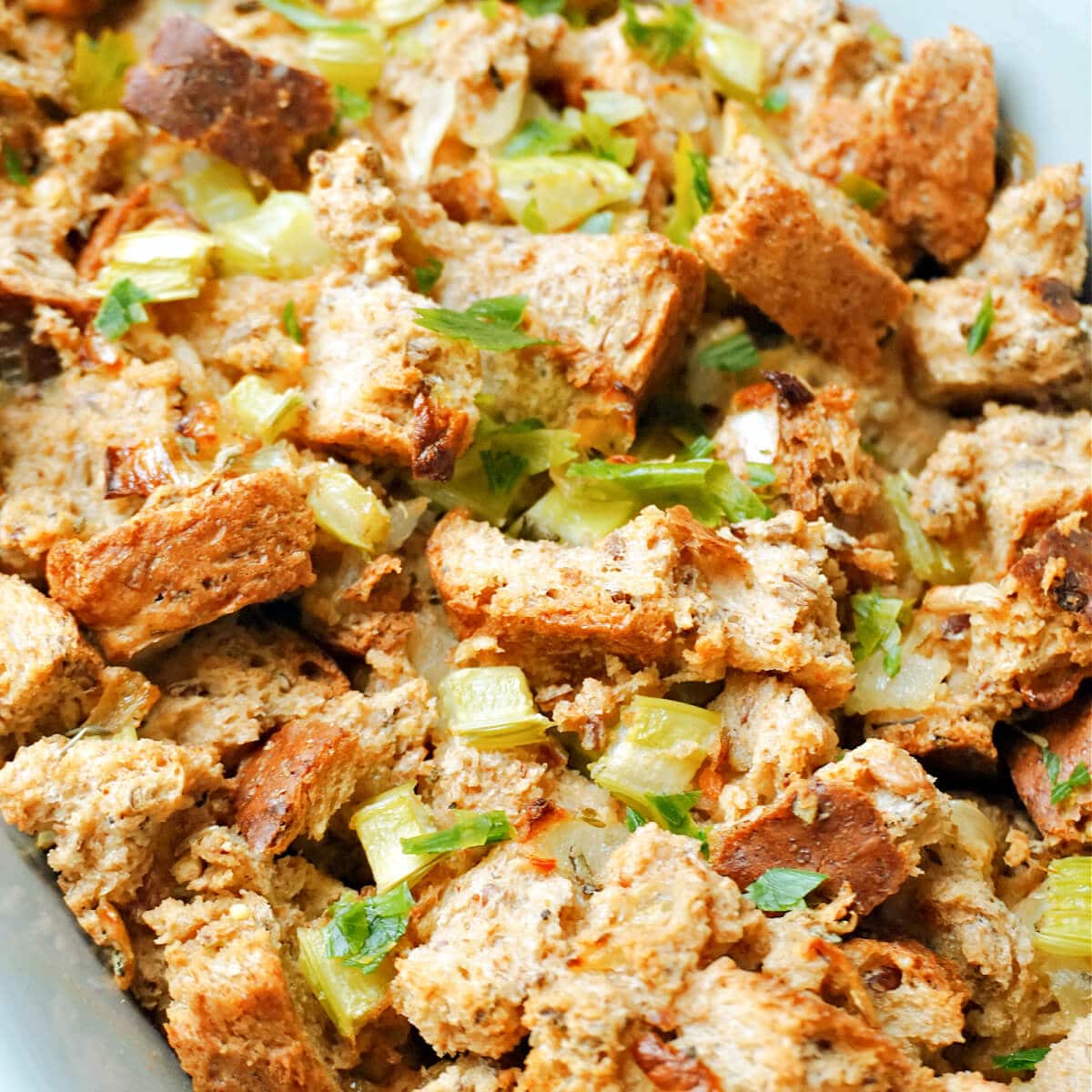 A dish with bread stuffing.
