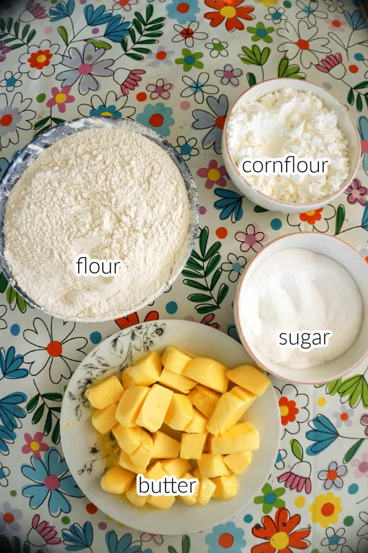 Ingredients needed to make shortbread.