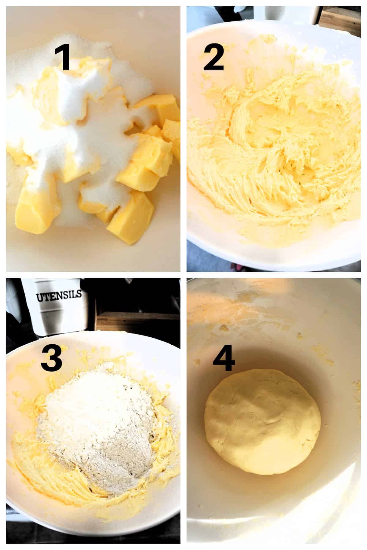 Collage of 4 photos to show how to make shortbread.