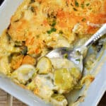 A casserole dish with vegetable gratin.