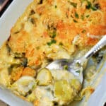 A casserole dish with vegetable gratin.