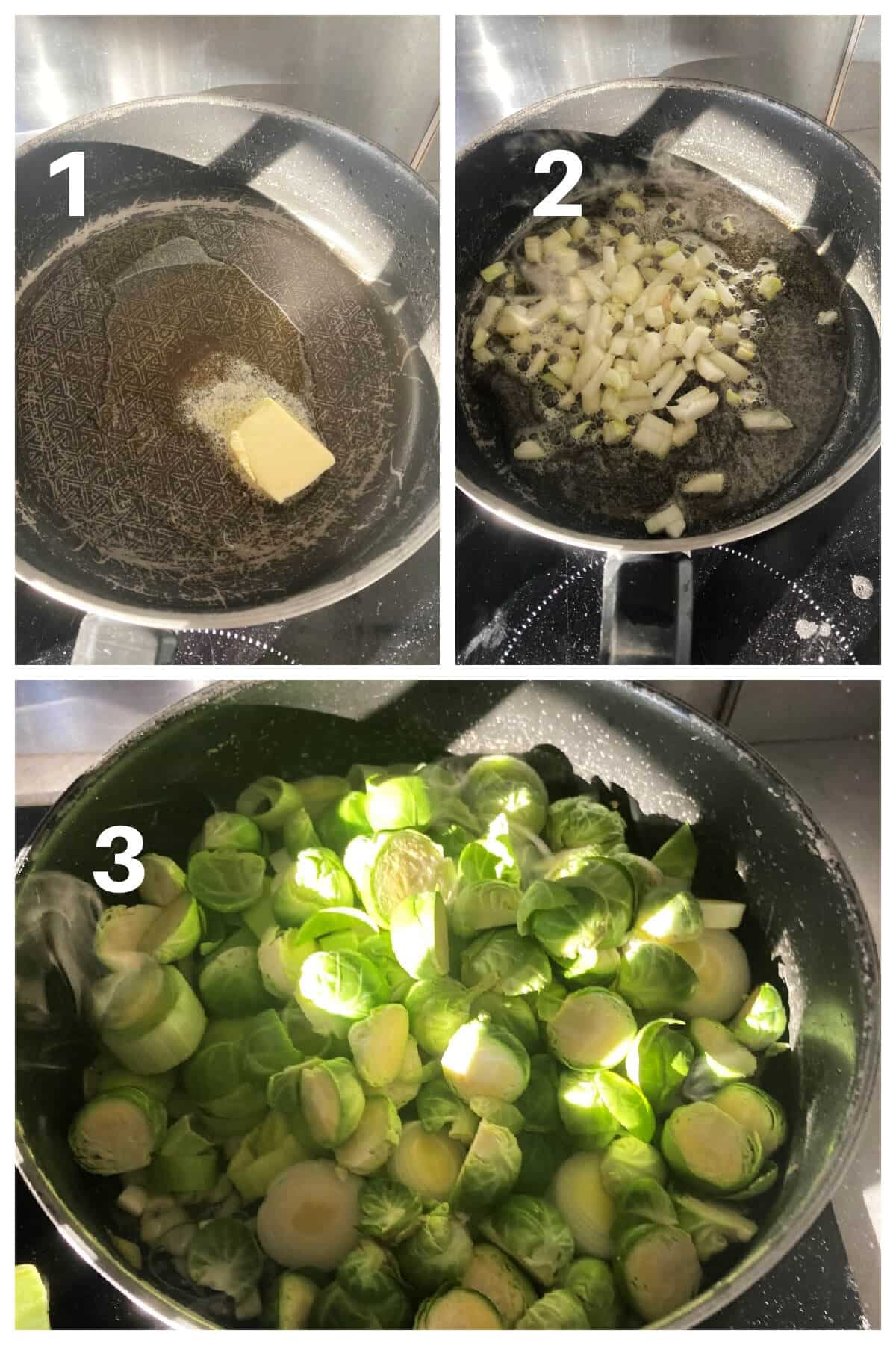Collage of 3 photos to show how to make veg gratin.