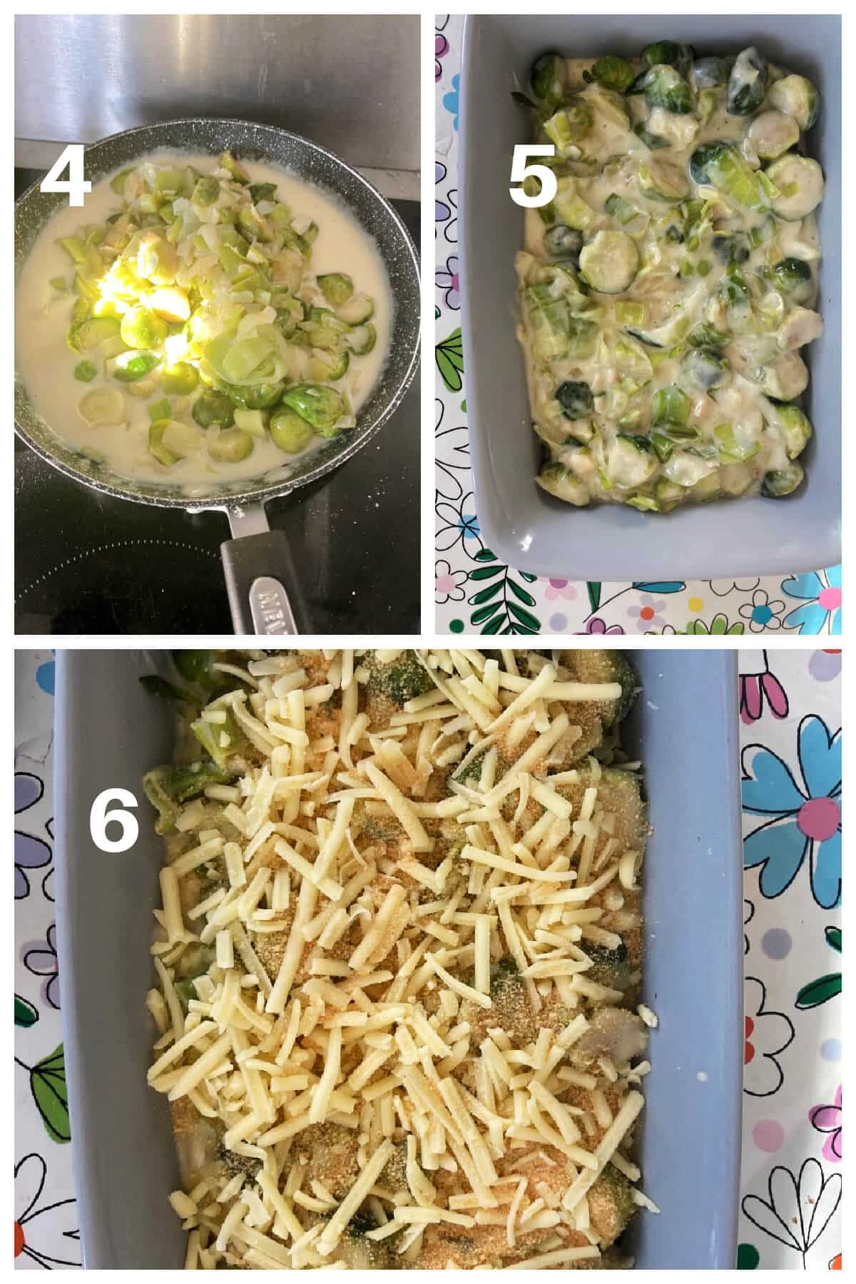 Collage of 3 photos to show how to make vegetable gratin.