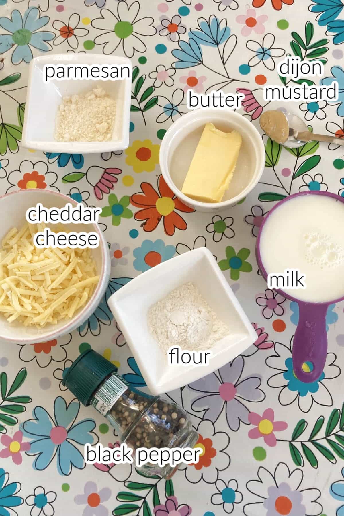 Ingredients needed to make bechamel sauce.