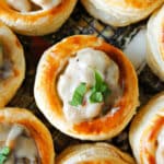 Overhead shoot of chicken and mushroom filled vol-au-vents.