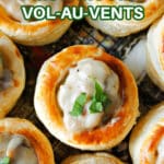 8 filled vol-au-vents on a plate.