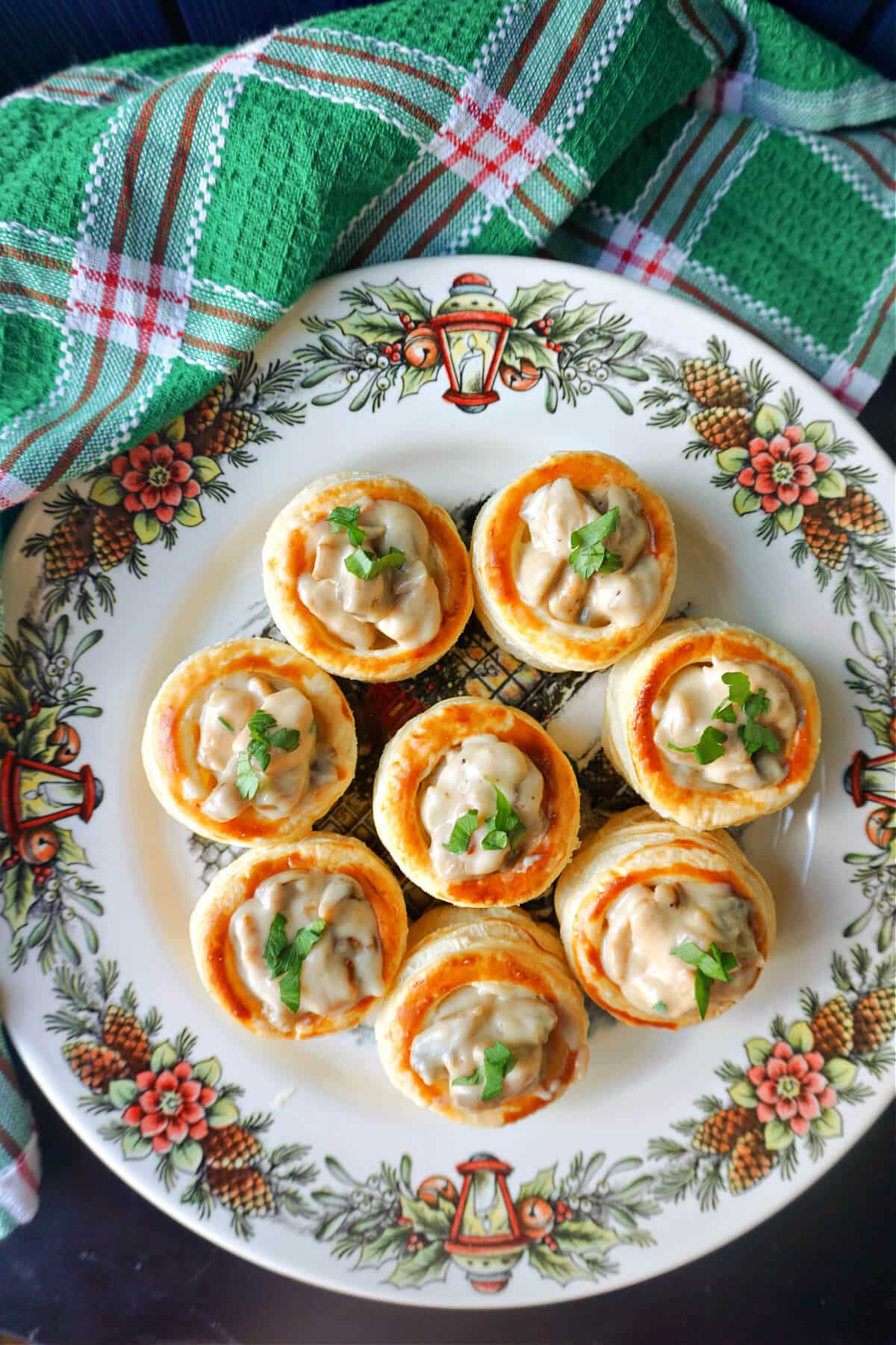 A plate with 8 filled vol-au-vents.
