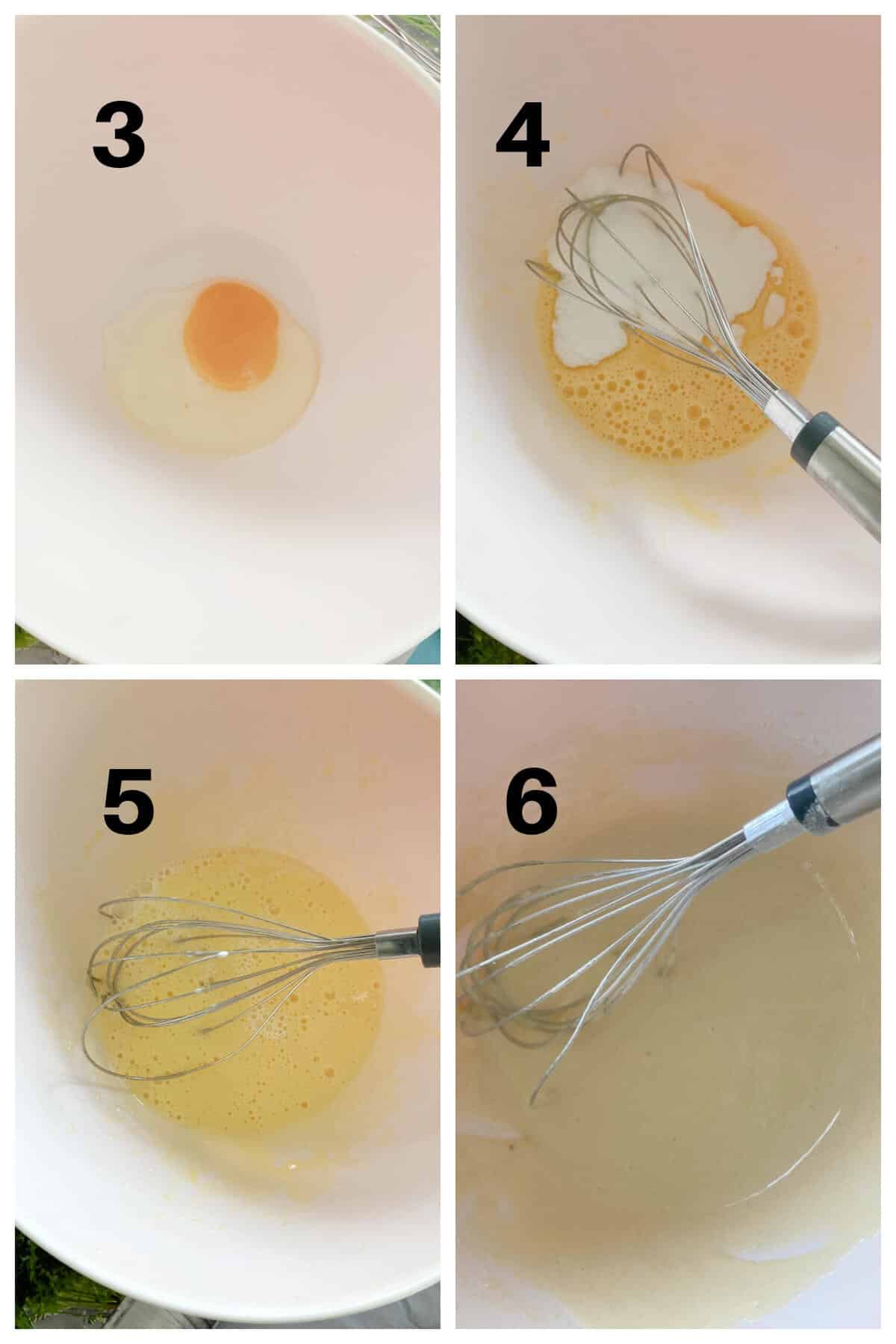 Collage of 4 photos to show how to make sponge for upside down cake.