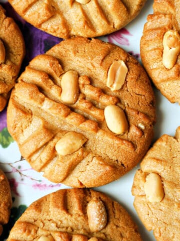 Close-up shoot of peanut cookies with salted peanuts.