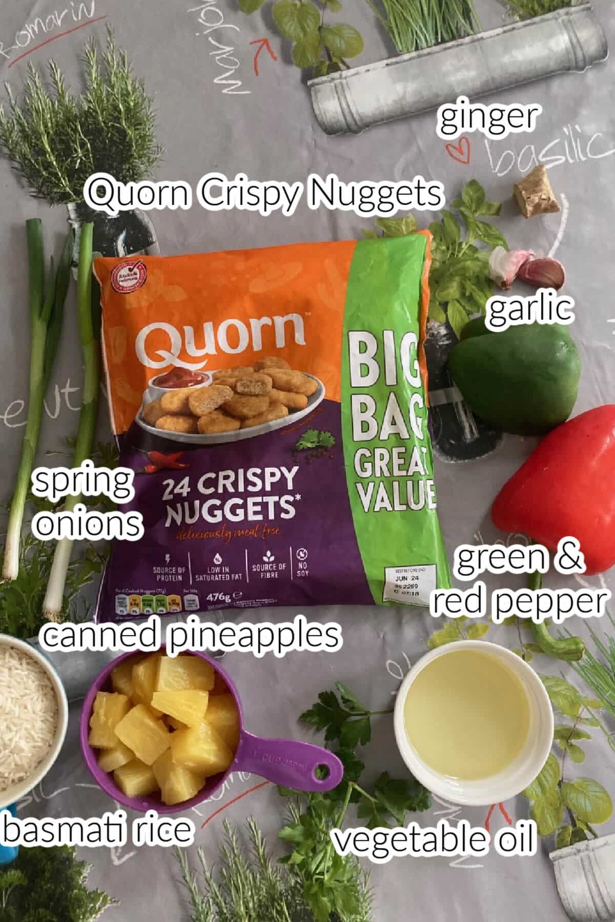 Ingredients needed to make sweet and sour Quorn.