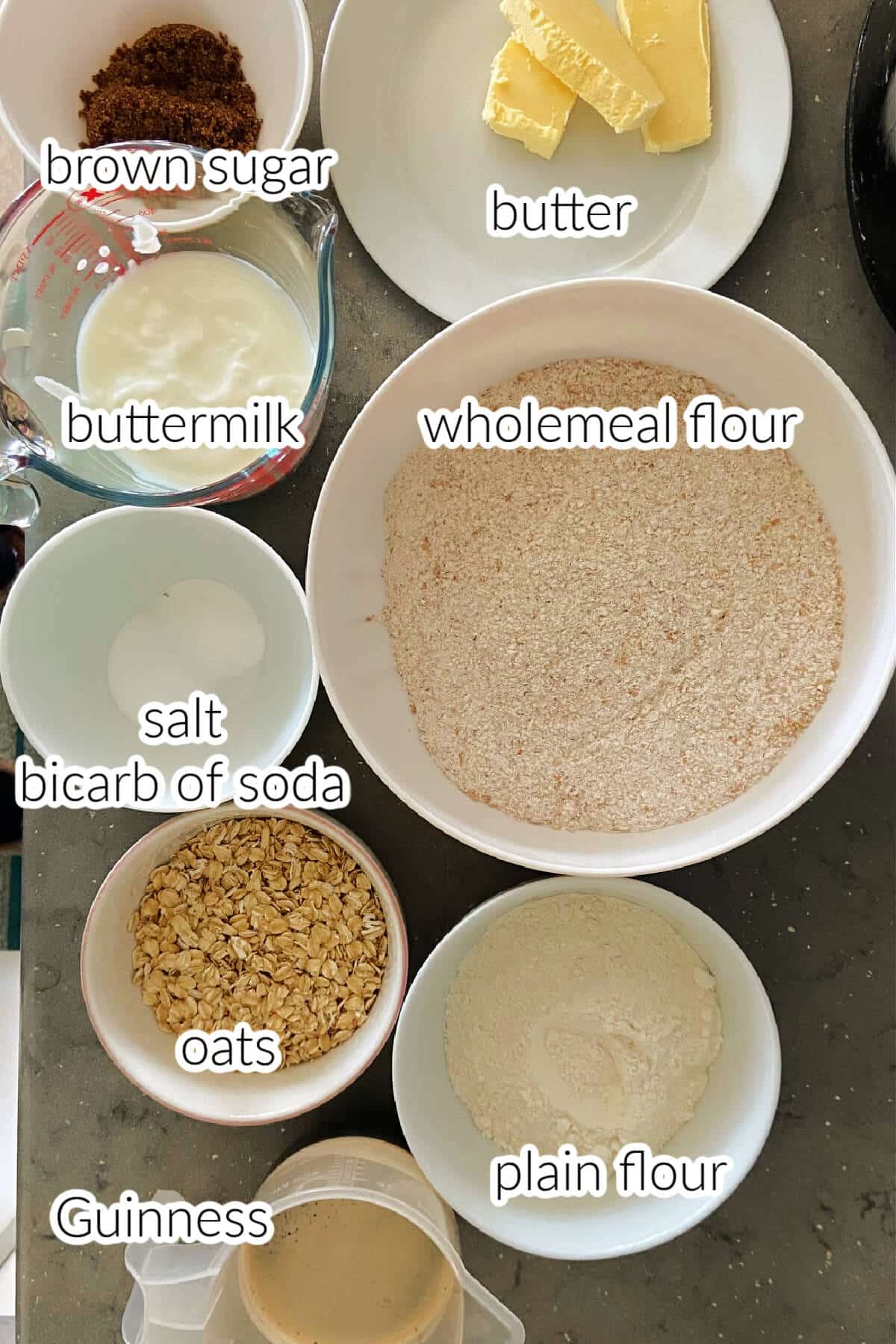 Ingredients used to make Guinness bread.