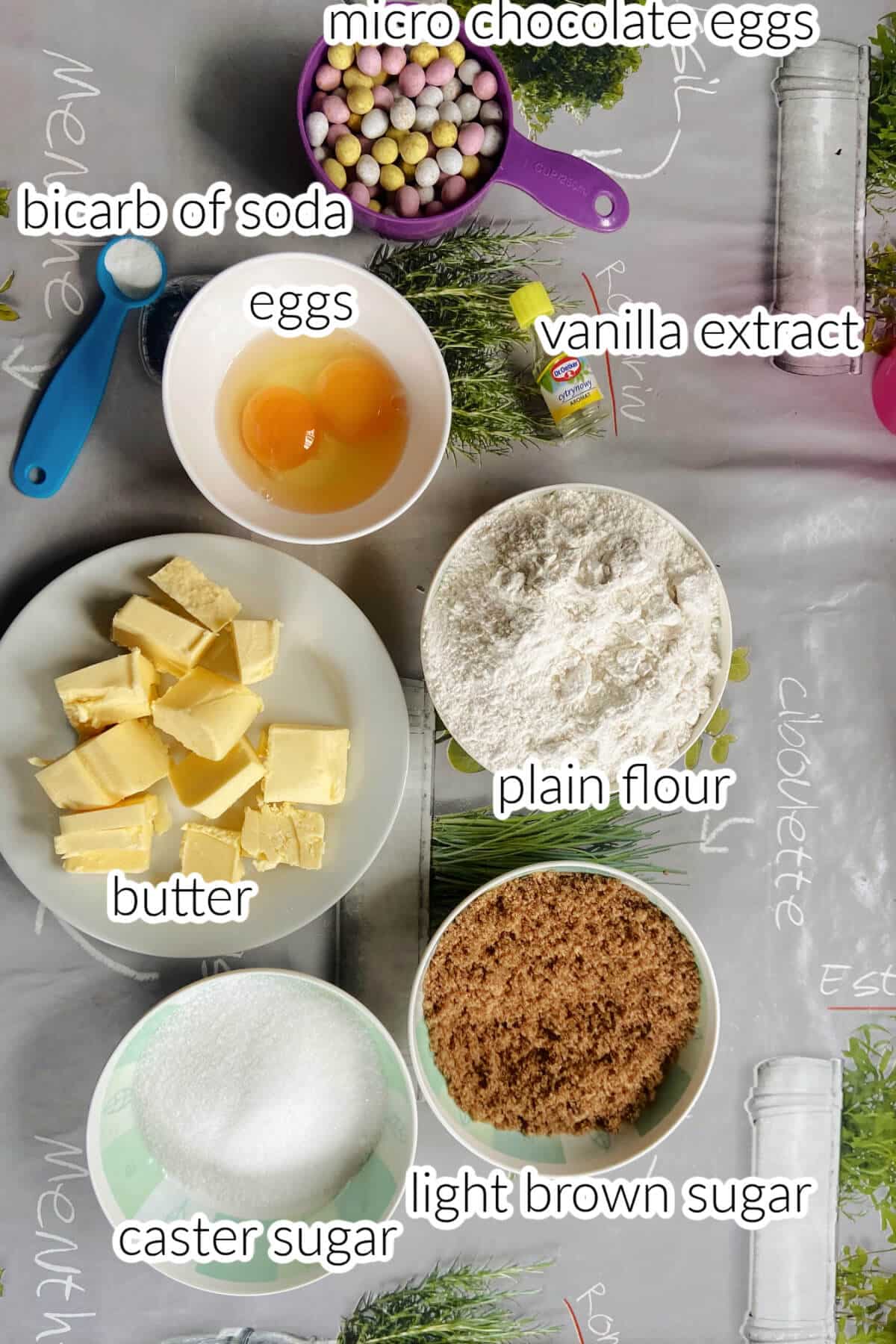 Ingredients used to make mini egg cookies.
