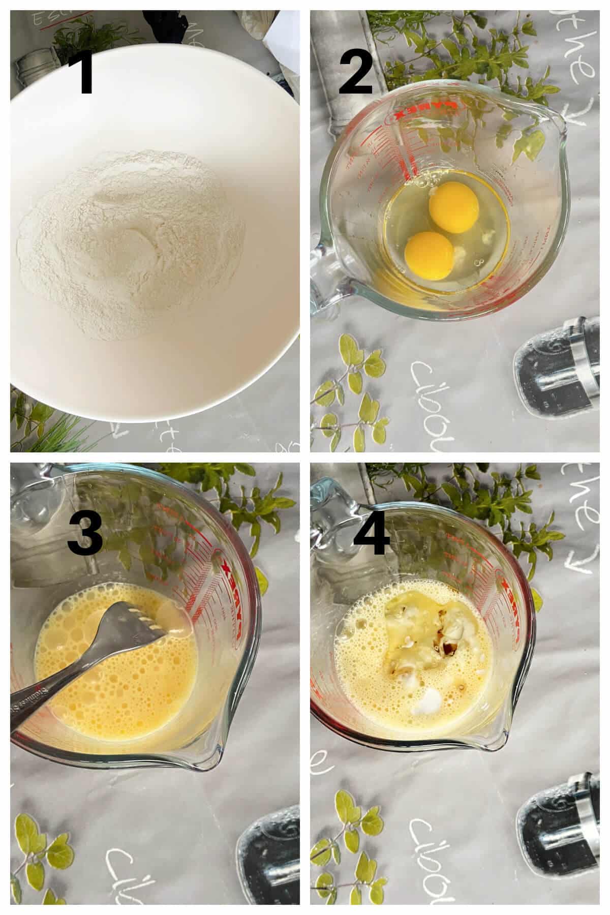Collage of 4 photos to show how to make plantain bread.