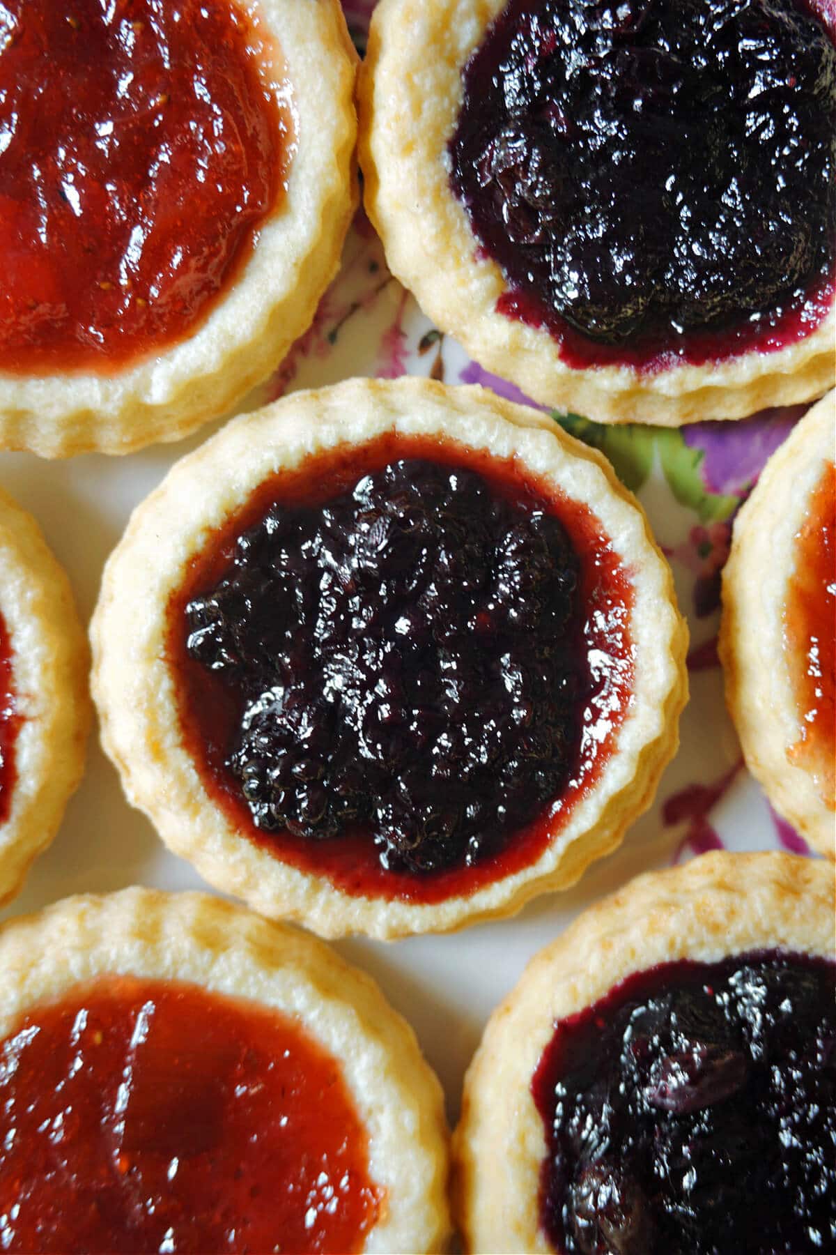 Close-up shoot of jam tarts.