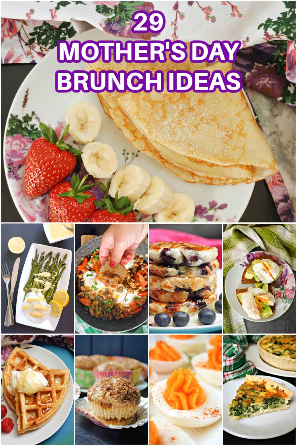 Collage of photos with brunch recipes for Mother's Day.