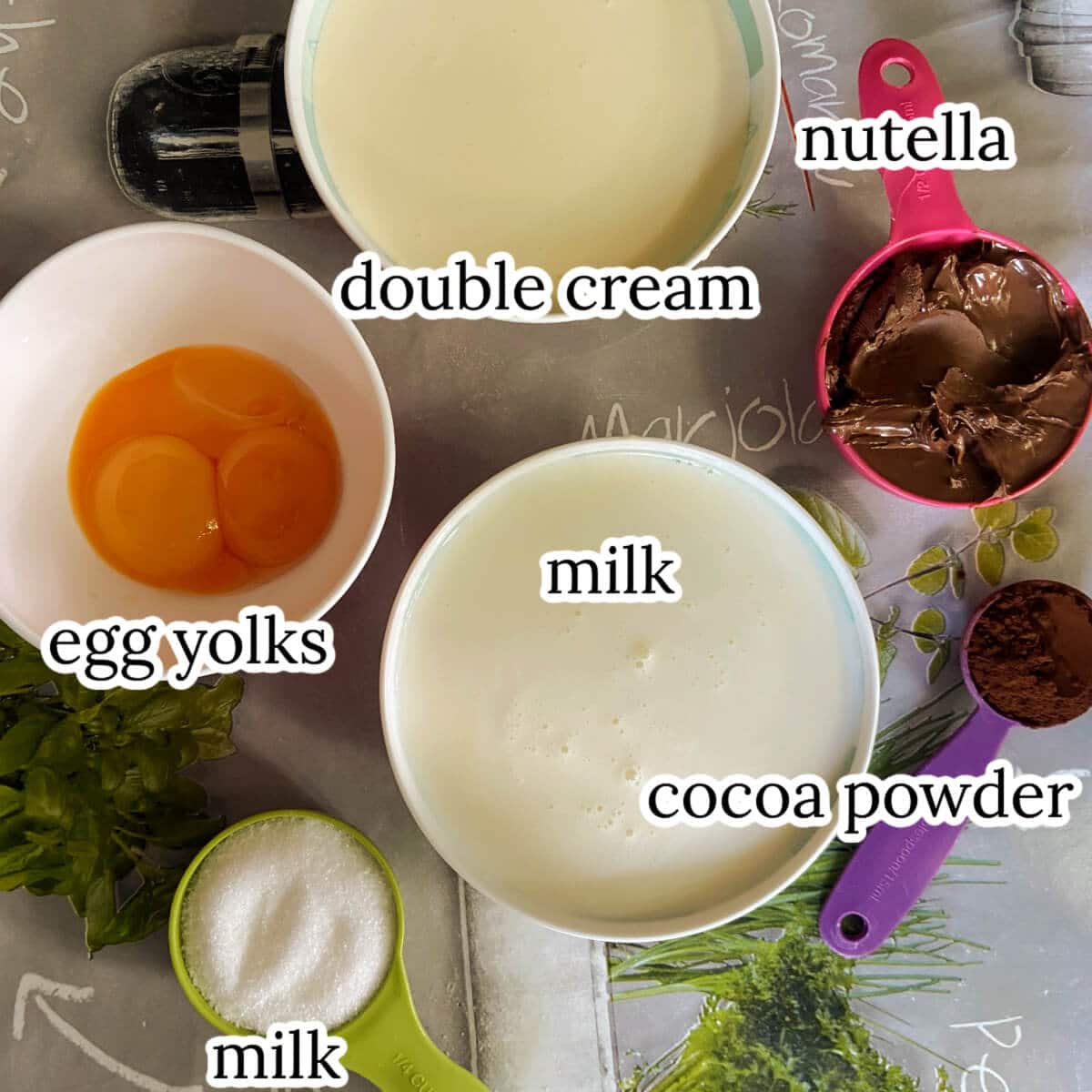 Ingredients used to make nutella ice cream.