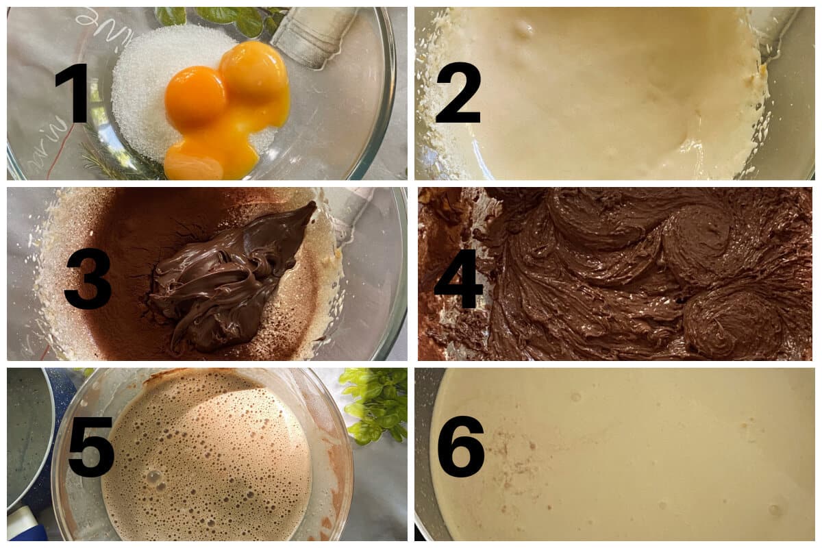 Collage of 6 photos to show how to make ice cream with nutella.