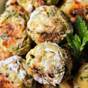 Close-up shoot of courgette balls.