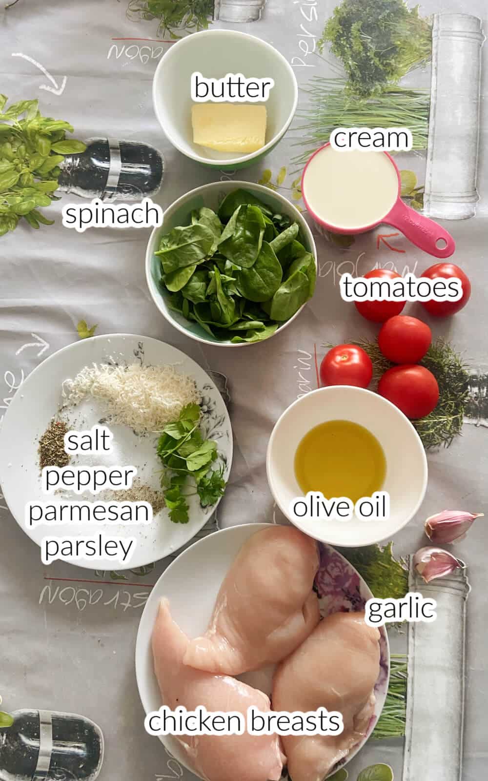 Ingredients used to make Tuscan chicken.