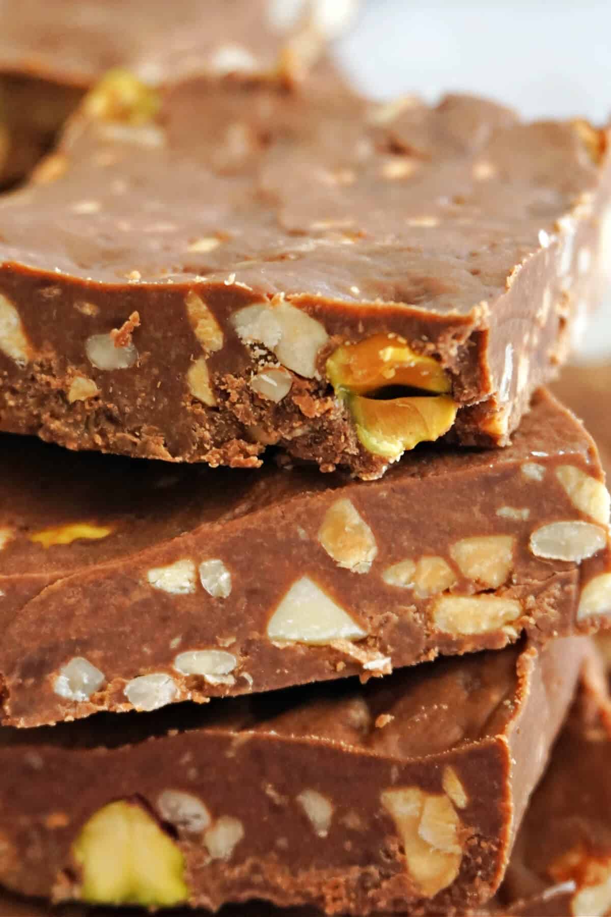 Close-up shoot of a stack of peanut butter bars.