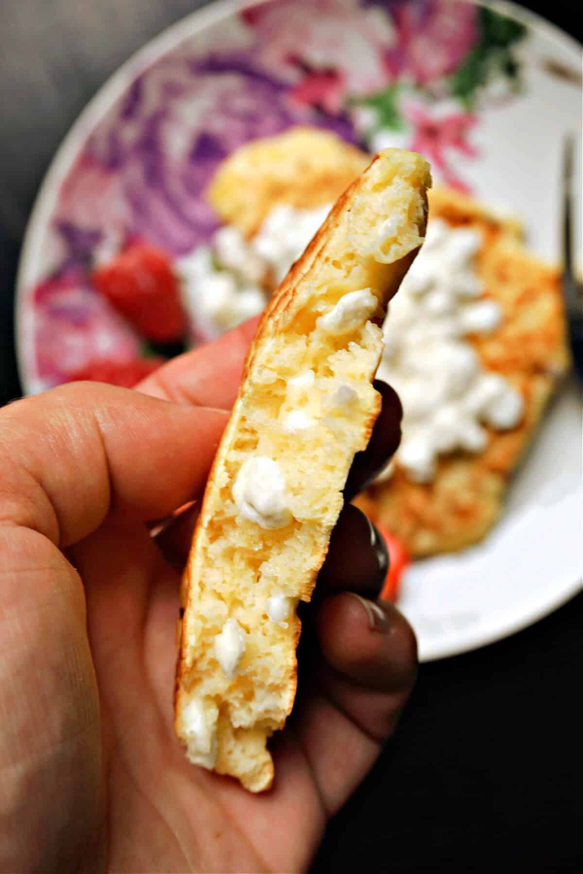 Half of a pancake to see how it looks inside.