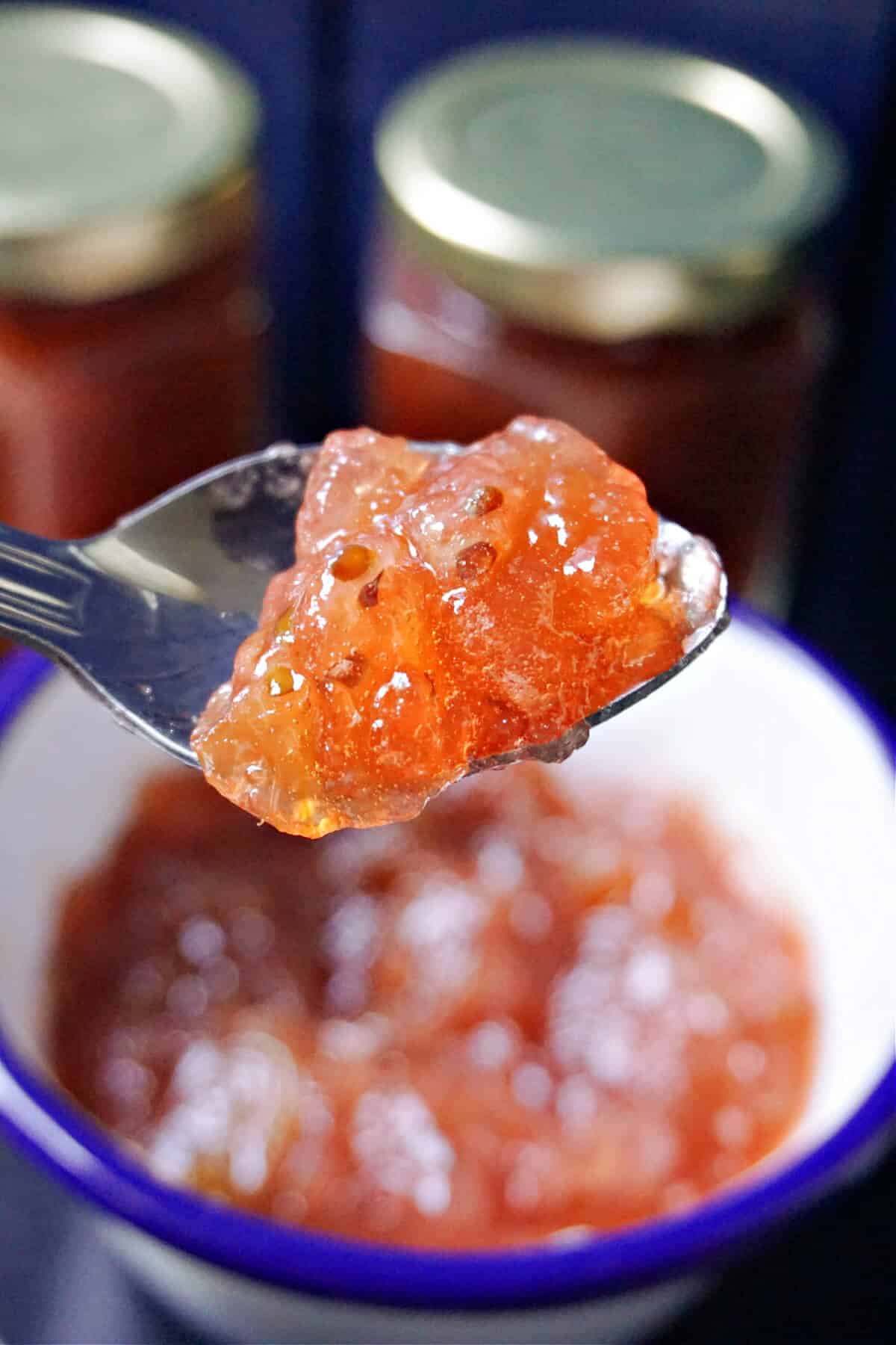 A spoonful of gooseberry jam.