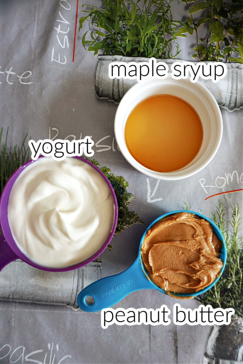 Ingredients needed to make peanut butter fruit dip.
