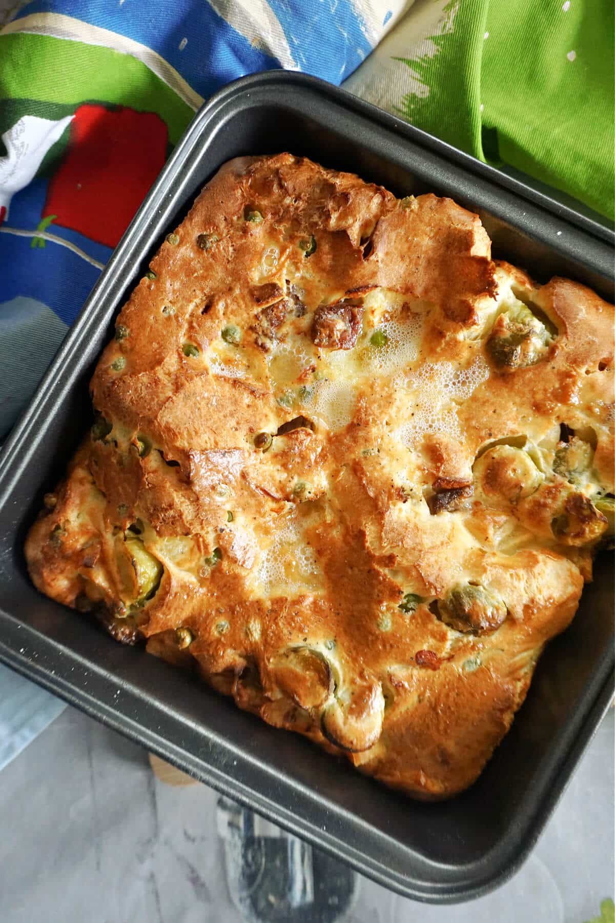 A square pan with toad in the hole.