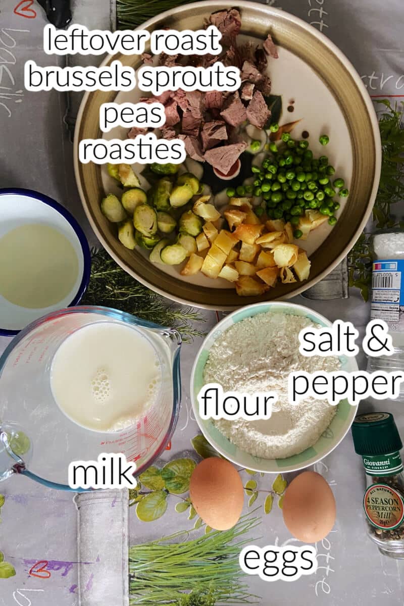 Ingredients used to make toad in the hole with leftovers.