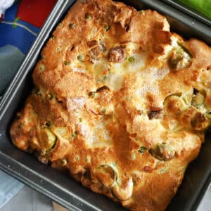 A square tray with Toad in the Hole.