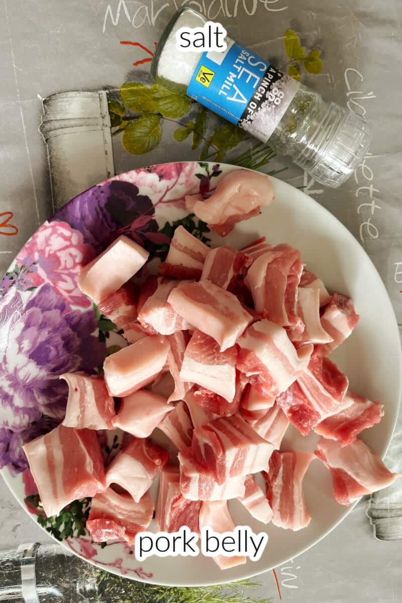 Ingredients used to make fried pork belly bites.