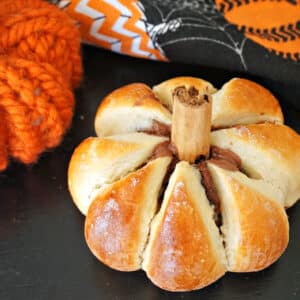 A pumpkin-shaped nutella bun.