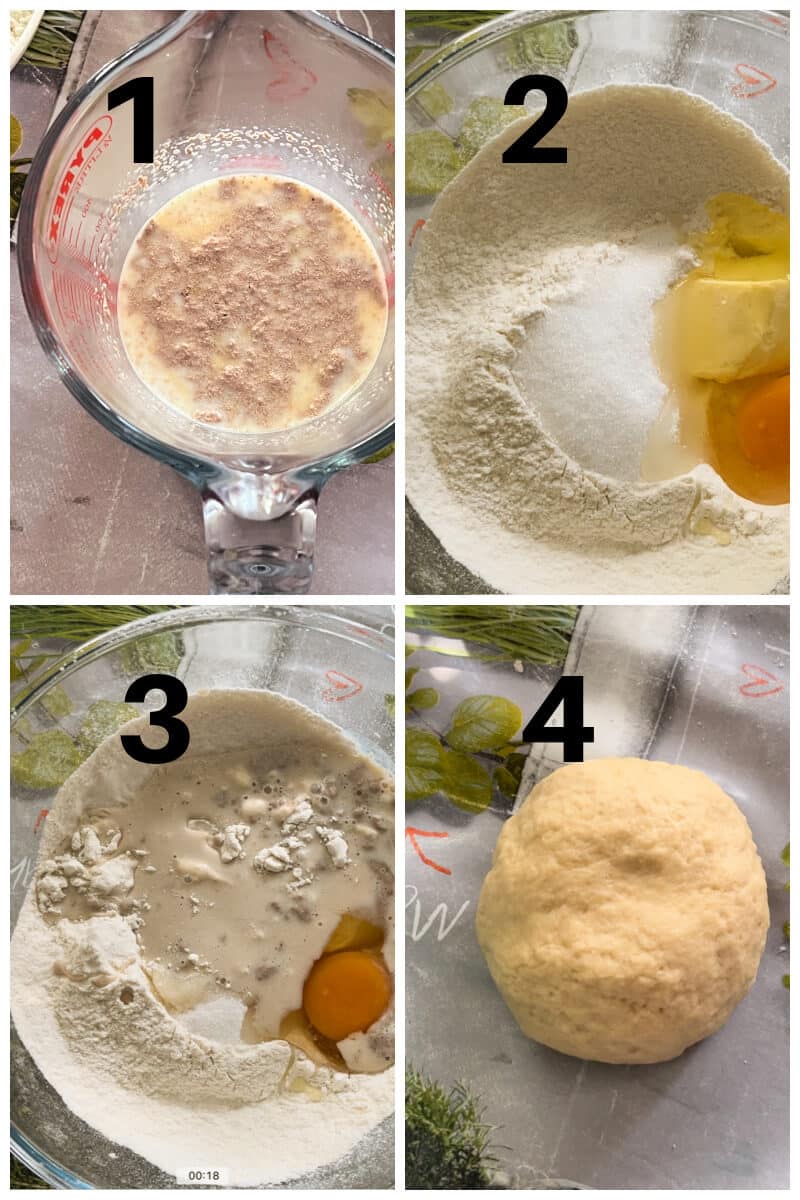 Collage of 4 photos to show how to make nutella buns.