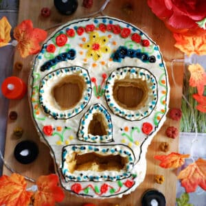 A skull-shaped cake for Day of the Dead celebrations.