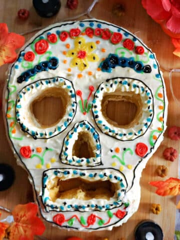 A skull-shaped cake for Day of the Dead celebrations.