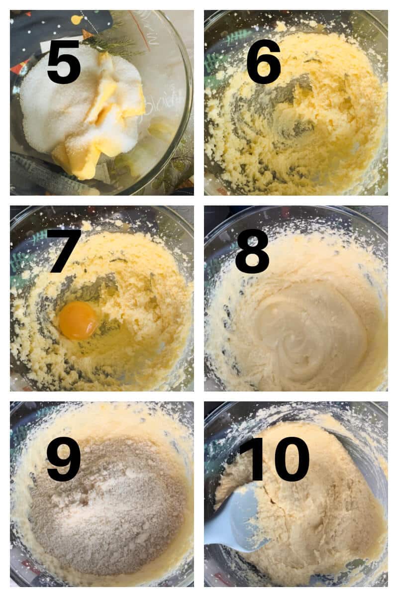 Collage of 6 photos to show how to make frangipane.